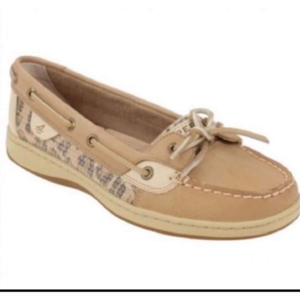 Sperry Top-Sider Angelfish Leopard Sequined Boat Shoes-Brown/Tan-Women sz 7.5M